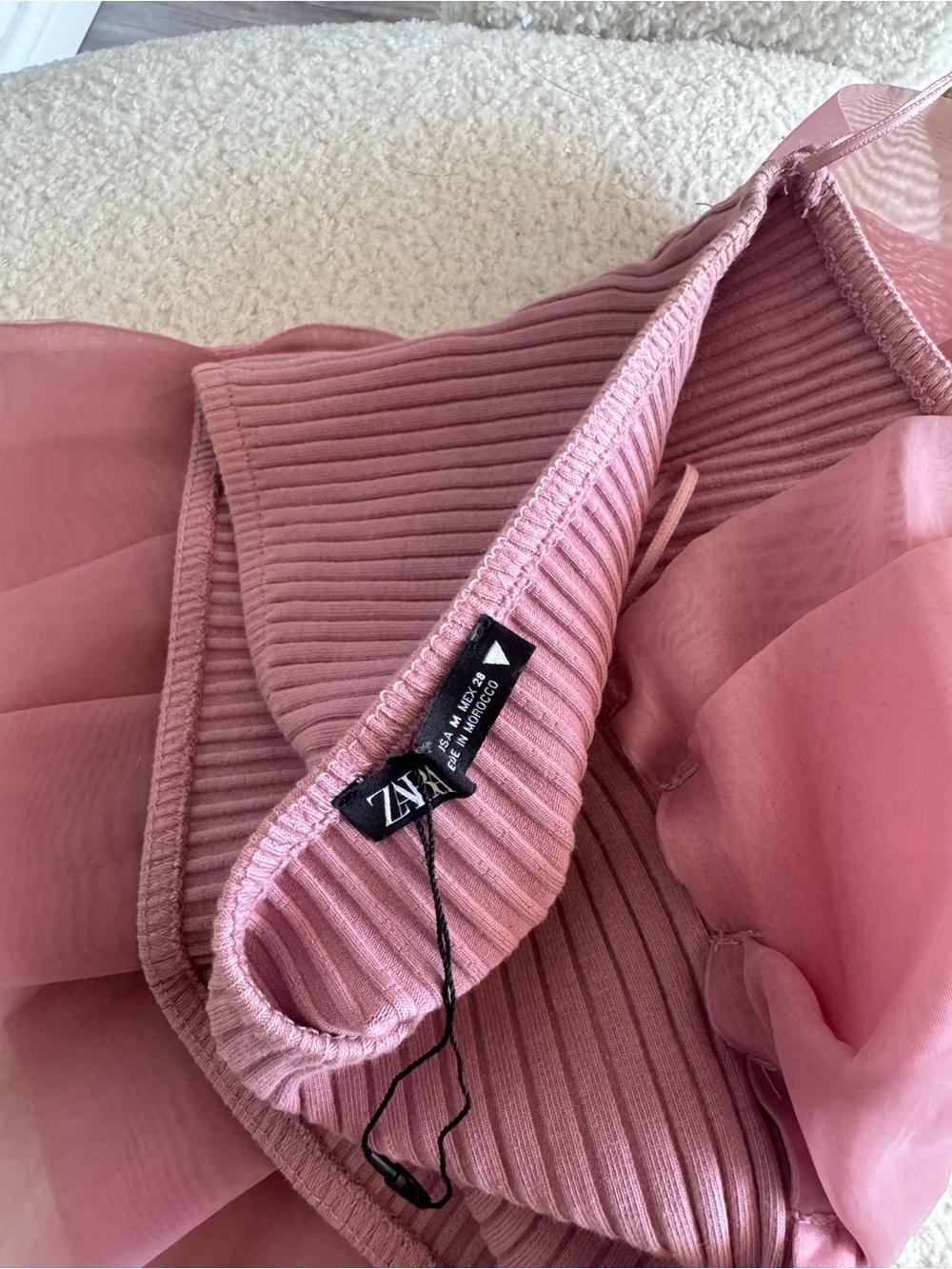 Zara Pink Ribbed Strapless Ruffle Top - Picture 2 of 3